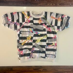 Vintage Bright Geometric Print Oversized Short Sleeve Shirt